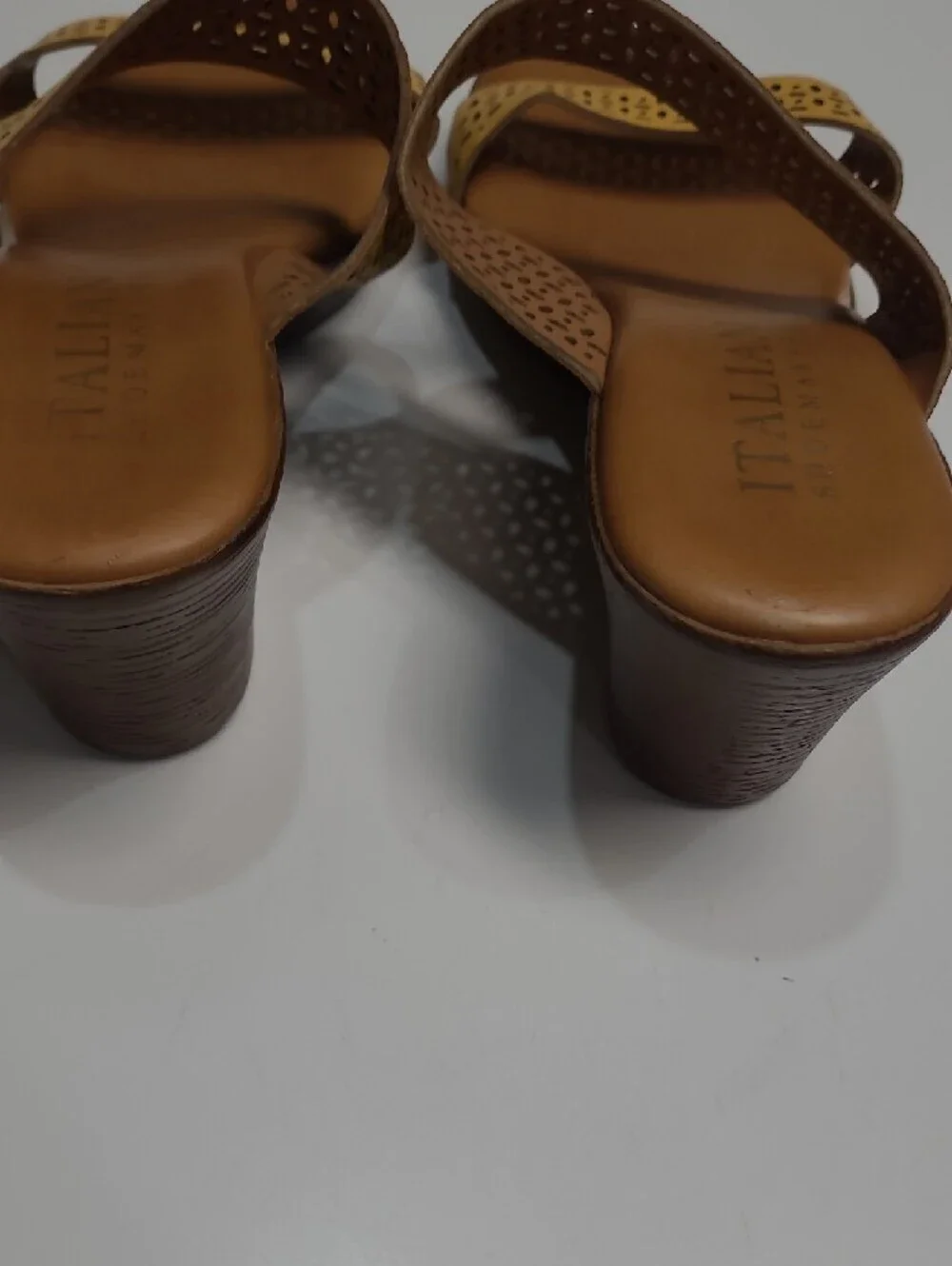 Italian Shoemaker Mustard Yellow Laser-Cut Perforated Slide Sandals - Size 9
